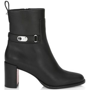 Christian Louboutin Black Leather Ankle Boot with Silver-Tone Buckle